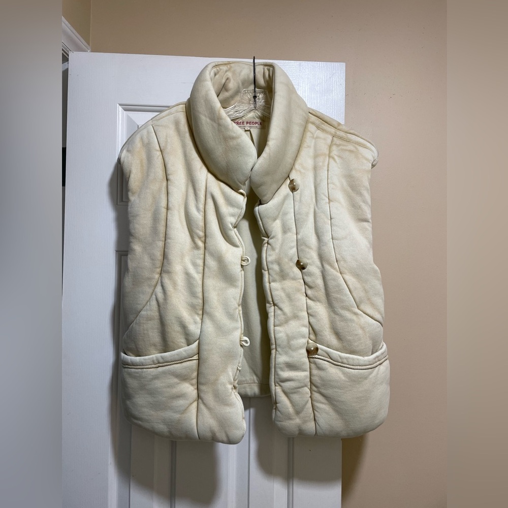 FREE PEOPLE Roll With Us Puffer Vest XS Oversized Collar Shoulder